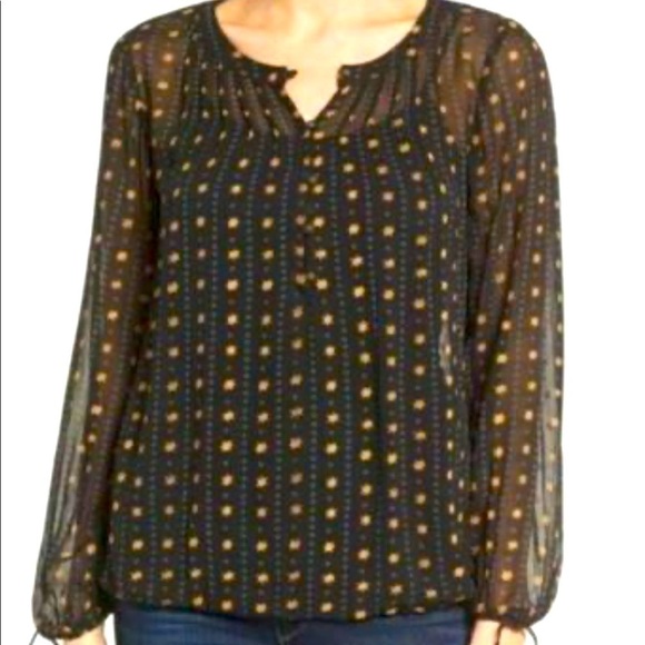 Lucky Brand Semi-Sheer Boho Peasant Top Black Gold Size Small - Picture 7 of 7